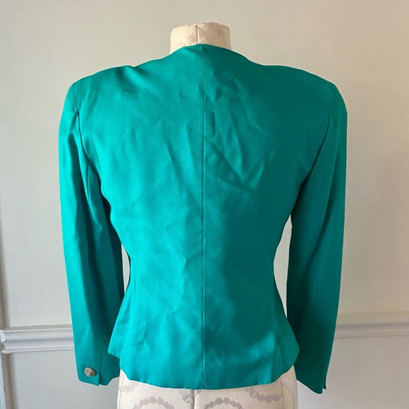 Vintage 1980’s Christian Dior teal blazer jacket with abalone shell buttons - Picture 2 of 8